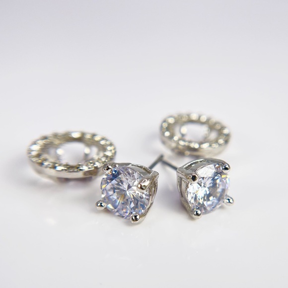 Convertible Halo Stud Crystal Earrings - Picture 5 of 8